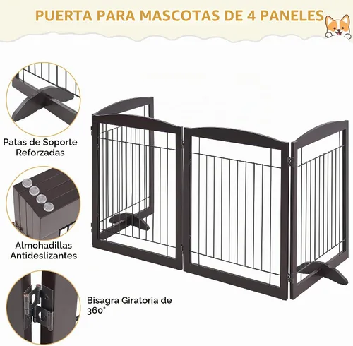 Vista 5 de Yaheetech 32" puerta independiente extra ancha del perro del panel de H 4 Espresso