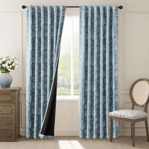Vista 26 de jinchan Cortinas Opacas Florales para Dormitorio, 63 Pulgadas de Largo Cortinas Opacas con Estampado de Flores, Estilo Campo Francés con Pestañas