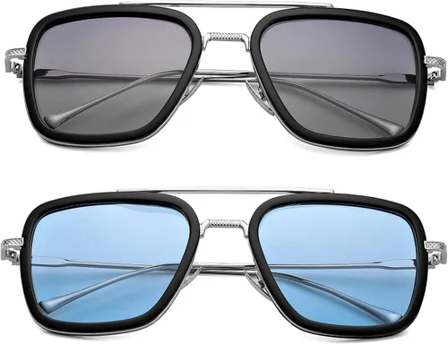 Vista 2 de Tony Stark - Gafas de sol polarizadas para hombre Mujeres Vintage Aviator Square Metal Frame Iron Man Edith