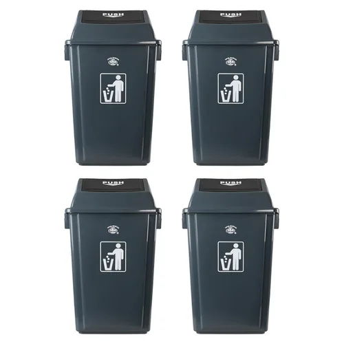 Vista 8 de Paquete de 4 cubos de basura de reciclaje de 13 galones para el hogar dormitorio y la oficina, contenedor de reciclaje grande con tapa, color gris