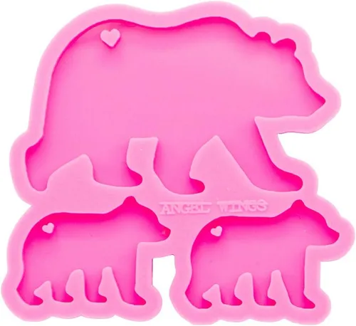 Vista 2 de Angel Wings Molde de familia de osos súper brillantes, moldes de silicona para madre y bebé, molde de llavero personalizado para llavero de arcilla