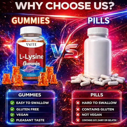 Vista 5 de Gomitas L-Lisina de 1000 mg – Apoya la piel, los labios, veganas, sin gluten, 60 lisina masticables para adultos, vitaminas de los tejidos