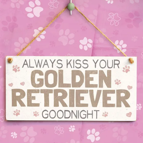 Vista 2 de Meijiafei Always Kiss Your Golden Retriever Goodnight - Accesorio para el hogar de perro súper lindo, cartel de regalo novedoso para dueños