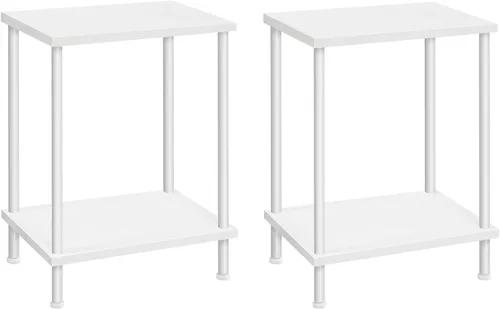 Vista 14 de HOOBRO Mesa auxiliar, mesa auxiliar pequeña, mesita de noche con estantes de almacenamiento de 2 capas, mesa de sofá para espacios pequeños, sala