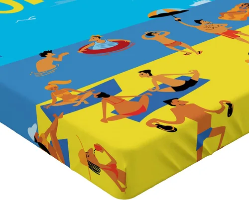 Vista 3 de Ambesonne Hello Summer 2 Pack Fitted Sheet, People Tropical Beach, Bed Cover All-Round Elastic Deep Pockets 2 Pieces, Package Contains 2 Full