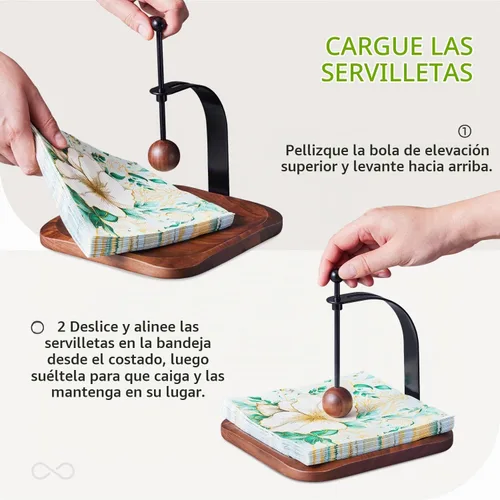 Vista 5 de Servilletero para mesa, servilletero decorativo de cóctel con brazo pesado, moderno servilletero cuadrado para servilletas de papel, bandeja