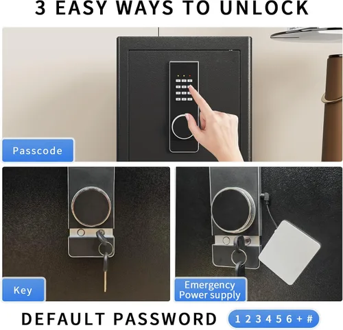 Vista 4 de Caja fuerte, seguridad para el hogar de 2.0 pies cúbicos con bolsa impermeable ignífuga, caja fuerte con teclado electrónico digital, caja fuerte