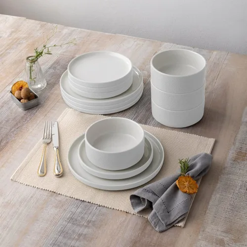 Vista 2 de Noritake ColorTex Stone White - Juego de vajilla de 12 piezas, servicio para 4 personas