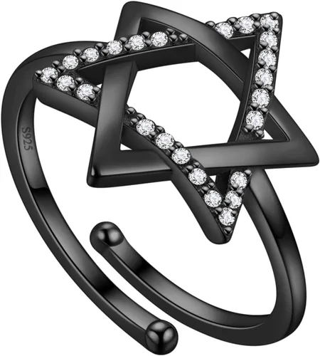Vista 9 de Jewmon Anillo de plata de ley con estrella de David para mujer – Anillo ajustable Magen David – Amuleto Wicca – Regalos judíos