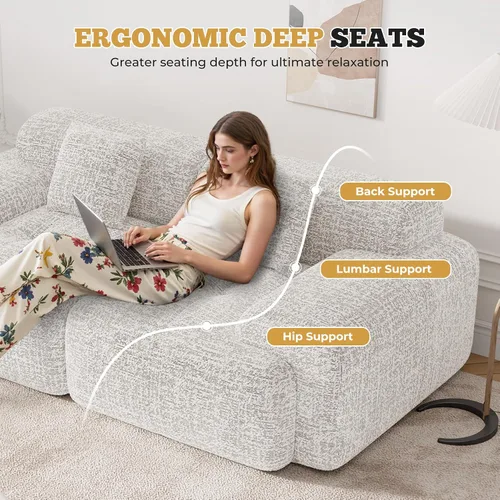 Vista 6 de Sofá biplaza Cloud de 85 pulgadas en una caja, moderno sofá pequeño no requiere montaje, cómodos sillones de asiento profundo sin estructura