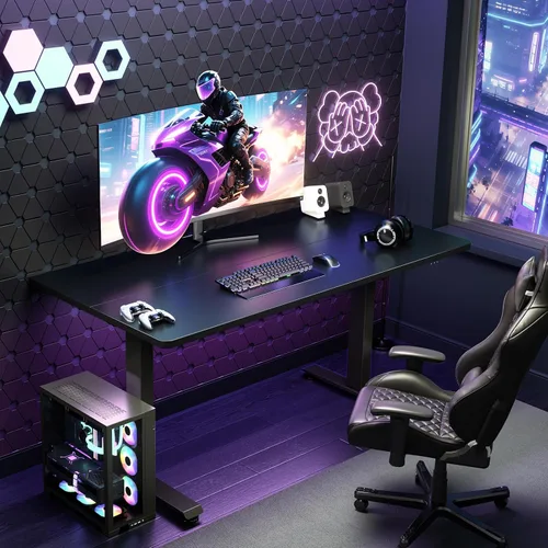 Vista 2 de Veken Escritorio eléctrico grande de pie de 55 pulgadas, mesa de juegos Cíber negro