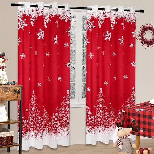 Vista 5 de CAROMIO Cortinas de Navidad de 52 x 84 pulgadas para sala de estar, decoración de copos de nieve con ojales, cortinas de oscurecimiento