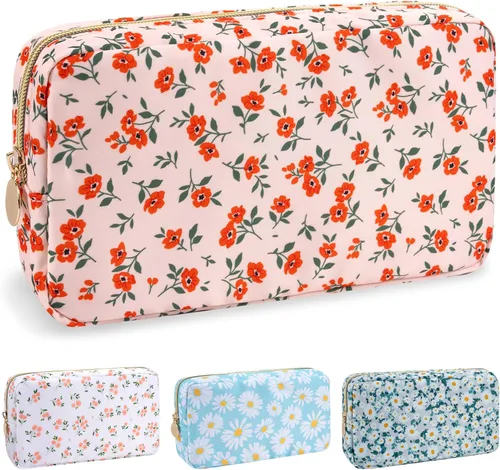 Vista 16 de izuzta Nylon Lager Pequeño Slim Mini Maquillaje Bolsa Organizador, Beige, Viajes