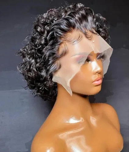 Vista 8 de INSTASTYLE Pelucas rubias degradadas con encaje frontal de 6 pulgadas, cabello humano de 13 x 1, corte Pixie, pelucas cortas rizadas de encaje HD
