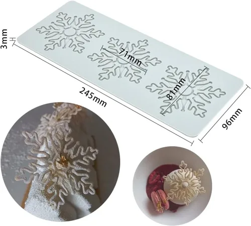 Vista 4 de Molde de silicona con estampado 3D de copos de nieve huecos para pastel de chocolate y caramelo para decoración de cupcakes