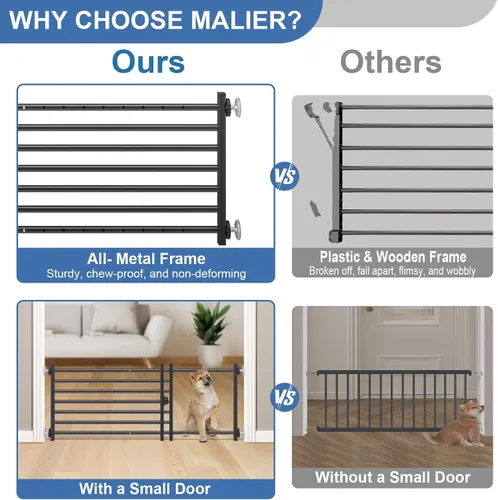 Vista 2 de Malier Puerta de interior para perros con puerta, puerta extra ancha de metal para mascotas, puerta corta para perros para escaleras, montaje a