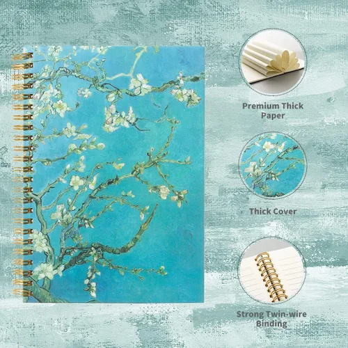Vista 5 de 4 paquetes de cuadernos A5 Van Gogh con cubierta superdura en espiral, cuadernos de espiral con tapa dura, diarios en espiral, diarios encuadernados