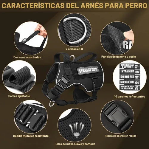 Vista 5 de WINSEE - Chaleco para perro Molle con hebilla de metal, 2 unidades, con 10 parches para mascotas Tactical Dog Harness for Medium Dog, No-pull