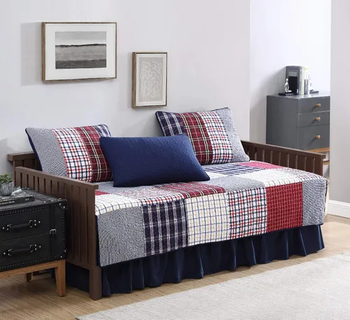 Vista 7 de Chezmoi Collection Delaney - Juego de funda de edredón de 5 piezas, diseño de retazos florales, prelavado, 100% algodón, tamaño cama
