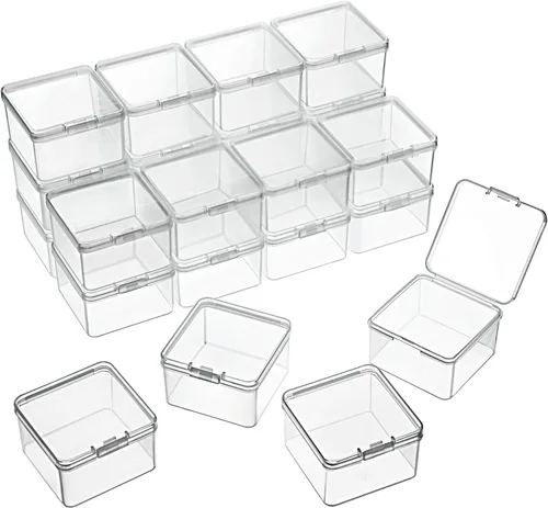 Vista 21 de 24 paquetes de recipientes pequeños de plástico transparente para almacenamiento de cuentas con tapa con bisagras para almacenamiento de objetos