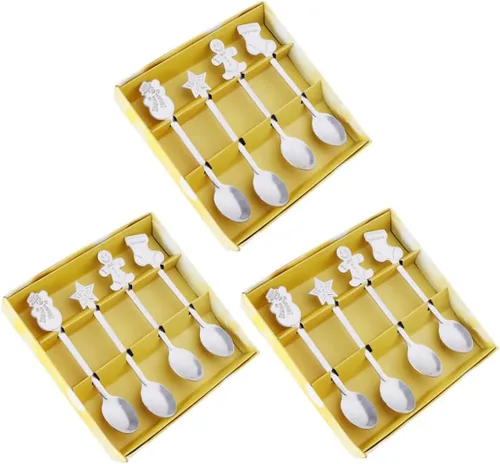 Vista 2 de Cucharas de café navideñas de acero inoxidable, cucharas de té de postre para helado, bebida caliente, 12
