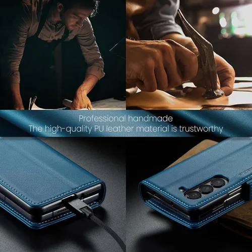 Vista 7 de Funda para Samsung Galaxy Z Fold 5 (2023), funda de piel sintética tipo cartera con tarjetero con bloqueo RFID, función atril, a prueba de golpes