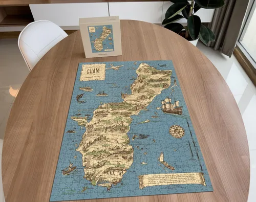Vista 5 de Rompecabezas de 1000 piezas Mapa histórico de la isla histórica de Guam - 1958 Guam Puzzle para adultos