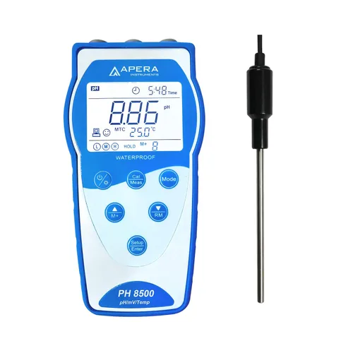 Vista 11 de Apera Instruments Premium Series PH8500-MS Kit de medidor de pH portátil para muestras pequeñas y tubos de ensayo, azul (AI5554)