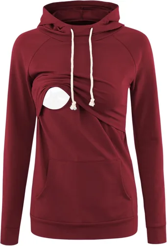 Vista 13 de Liu & Qu - Sudadera con capucha para lactancia de mujer, manga larga, con bolsillo, ropa casual 1.gris