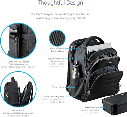 Vista 4 de StarTech.com Mochila ergonómica unisex para computadora con funda extraíble para accesorios, bolsillos para computadora portátil/tableta, nailon