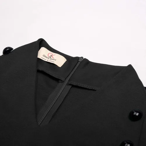 Vista 4 de GRACE KARIN - Vestido tubo de manga corta para mujer, vestido entallado con cinturón y bolsillo para negocios, cócteles o funerales