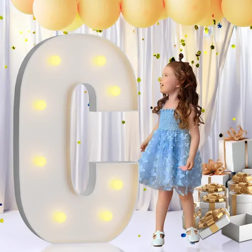 Vista 17 de IMPRSV Letras de mosaico iluminadas de marquesina, 4 pies para globos y fiestas, decoración de kit de arco