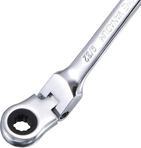 Vista 4 de uxcell Llave combinada de trinquete de cabeza flexible de 9/32 pulgadas SAE 72 dientes 12 puntos de trinquete de caja terminada herramientas