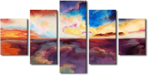 Vista 84 de Pintura en lienzo colorida para sala de estar, 5 paneles, impresiones abstractas sobre lienzo, arte de pared para sala de estar, dormitorio
