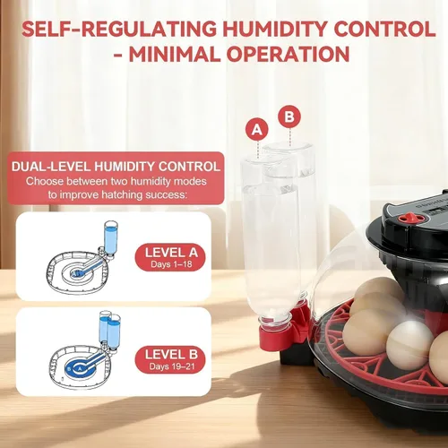 Vista 2 de Gen II - Incubadora automática de 12 huevos, humedad de dos etapas con recarga automática y control de temperatura estable, giro automático