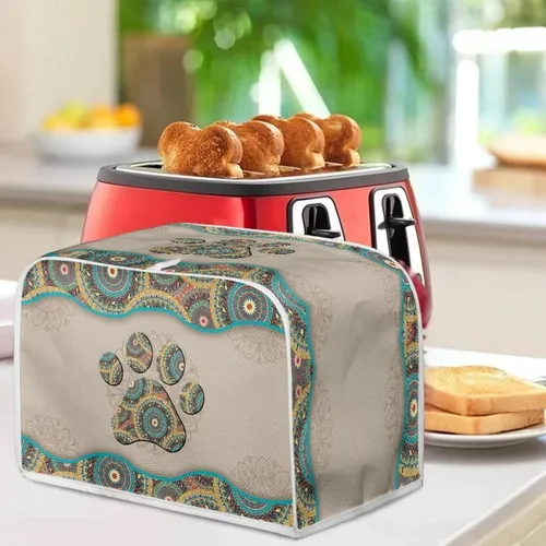 Vista 4 de Tostadora de 2 rebanadas con estampado de mandala bohemio, cubierta a prueba de polvo con protección de huellas dactilares Pata de mandala boho
