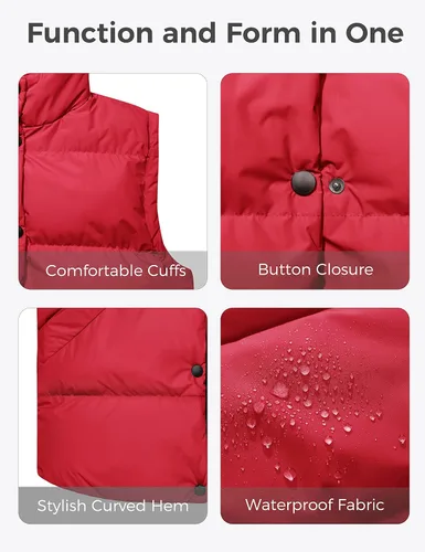 Vista 5 de Wantdo Chalecos acolchados para mujer, chaleco de invierno grueso, chaleco de burbujas cálido, abrigo de invierno