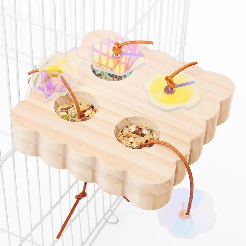 Vista 3 de Mygeromon Juguetes de forrajeo para pájaros, accesorios de madera