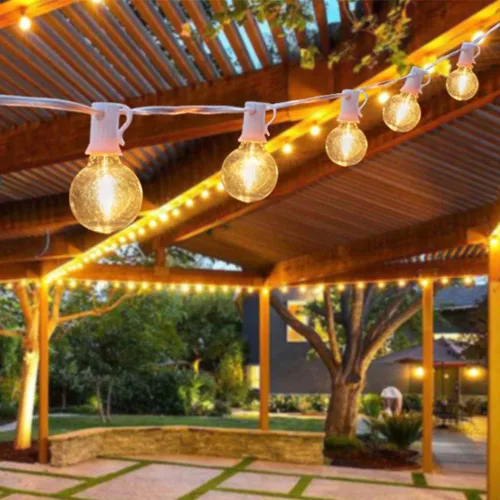 Vista 9 de Guirnalda de luces LED de 25 pies para exteriores, G40 Globe Patio Lights Cable blanco de 25 pies