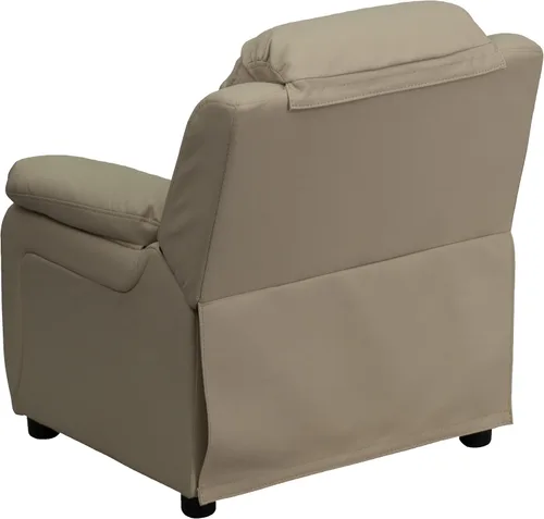 Vista 5 de EMMA + OLIVER Sillón reclinable infantil de vinilo beige acolchado de lujo con brazos de almacenamiento