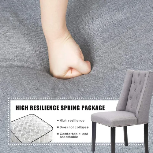 Vista 7 de Vnewone Juego de 4 sillas de comedor de madera sin brazos con patas sólidas con botones capitoné Parsons de tela tapizada para restaurante, hogar