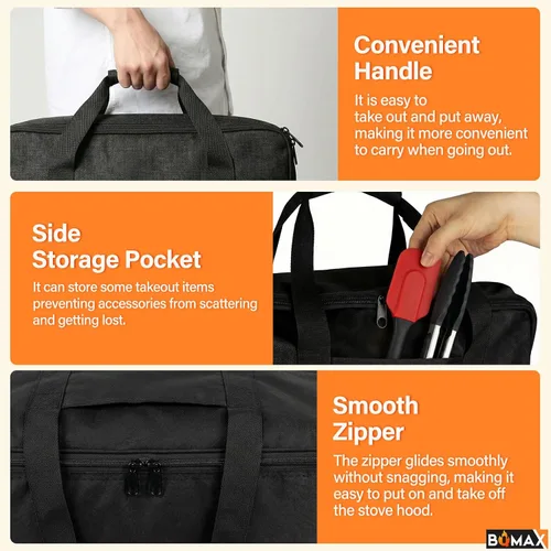 Vista 3 de BQMAX Bolsa de transporte para plancha Blackstone 17/22 con capucha y soporte, compatible con Blackstone 5035 bolsa de transporte para parrilla negra