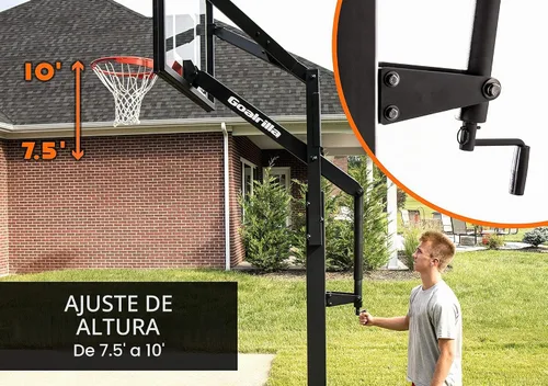 Vista 5 de Aros de baloncesto Goalrilla con tablero de meta de vidrio templado, marco negro anodizado y sistema de anclaje en el suelo