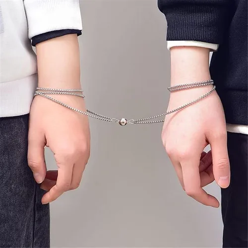 Vista 5 de Caiyao 2 imanes de atracción mutua de acero inoxidable para parejas, collar magnético de promesa de astronauta para mujeres, hombres, amigos, él