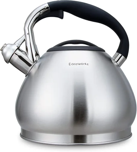 Vista 7 de Easyworkz Hervidor de té silbante de acero inoxidable de grado alimenticio con silbato fuerte, 2.4 cuartos de galón (2.3 l)
