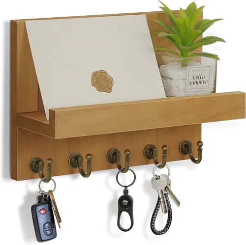 Vista 8 de HONJIN Soporte para llaves de pared: 7 ganchos resistentes mejorados para llaves de fácil instalación, organizador de correo para colgar