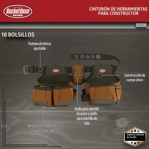 Vista 2 de [Usado] Bucket Boss 50200 Cinturón de herramientas de dos bolsas en color marrón