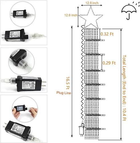 Vista 4 de (Nuevo) Luces de Estrella para Decoraciones de Navidad, Luces de Cadena de Navidad en Cascada con 317 LED Luces de Cortina de Hadas Parpadeantes