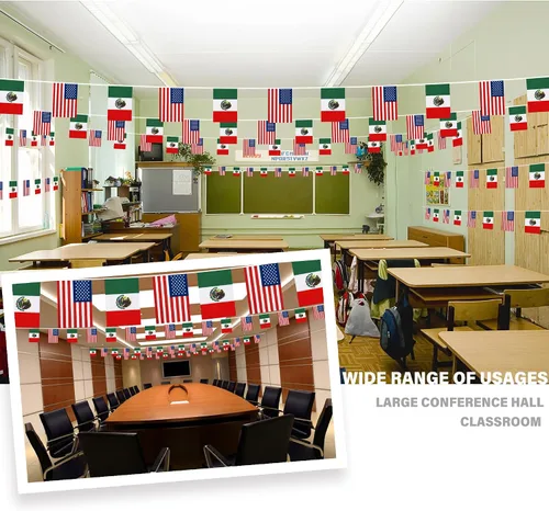 Vista 2 de Banderín de bandera de amistad estadounidense y mexicana, mini banderas de Estados Unidos México, decoración nacional de país para escuela, fiesta