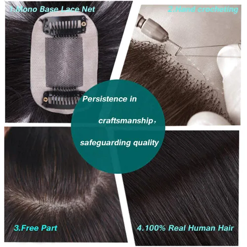 Vista 6 de Extensiones de cabello humano con base monofónica tejida a mano, 7 pulgadas, cabello ondulado corto, 2.8 x 3.9 in, parte libre, área pequeña De
